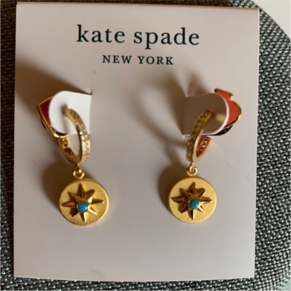 Kate Spade NWT Gold, Turquoise & Pave Earrings